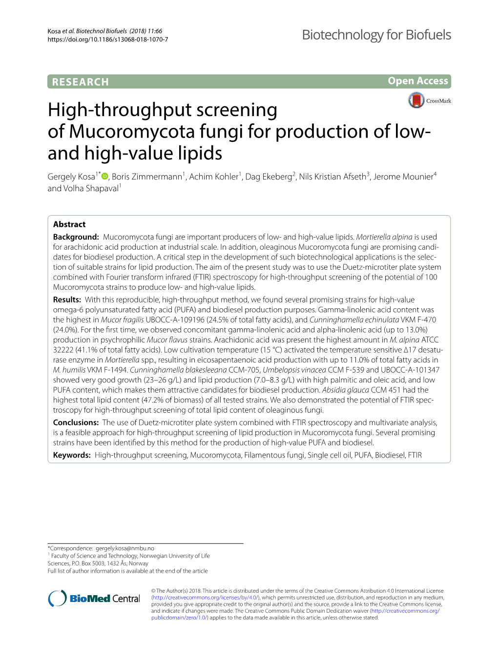 High-Throughput Screening of Mucoromycota Fungi for Production