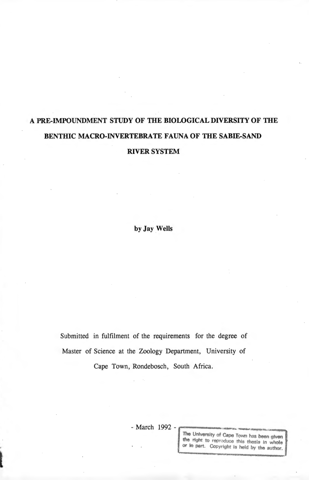 A Pre-Impoundment Study of the Biological Diversity of the Benthic