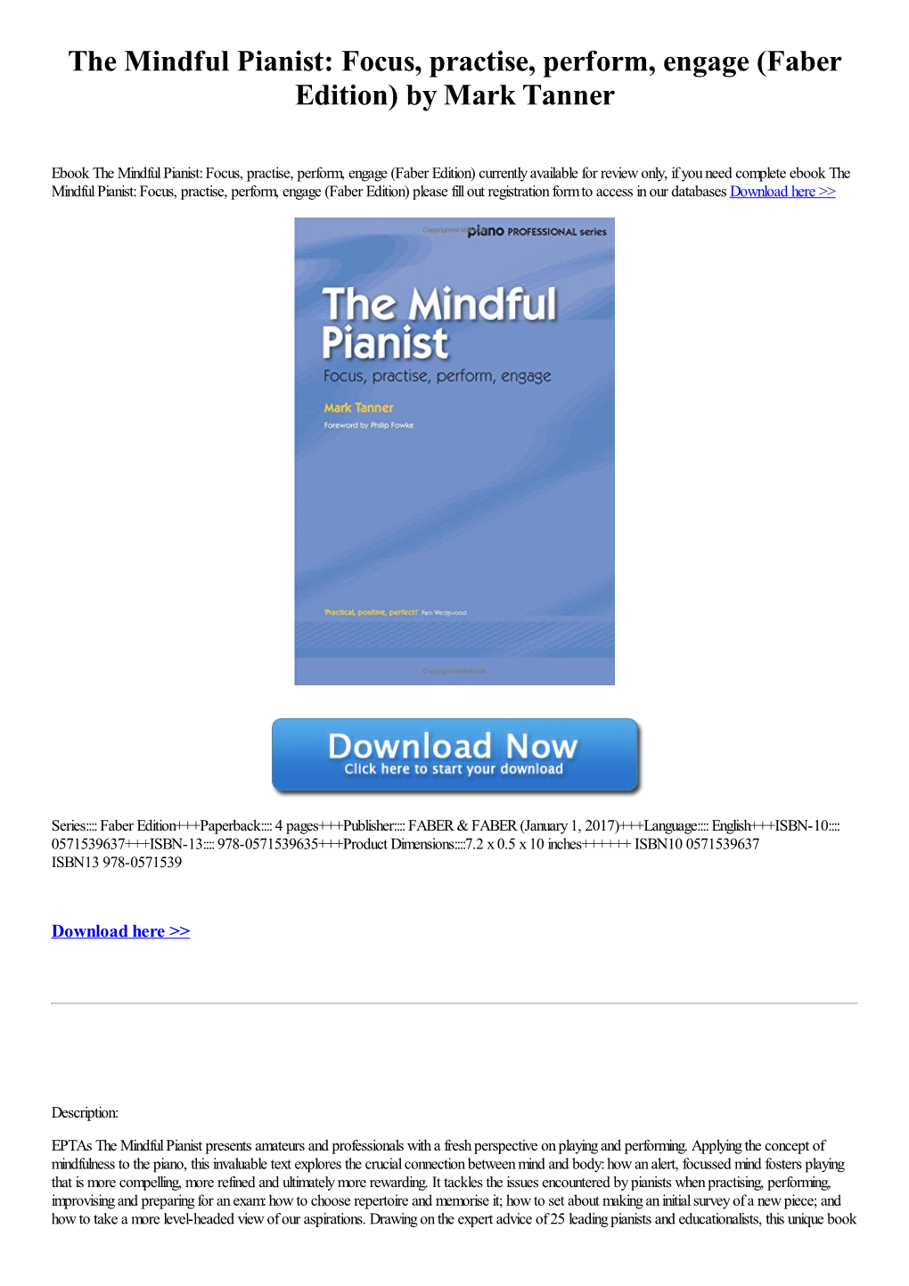 The Mindful Pianist: Focus, Practise, Perform, Engage (Faber Edition) by Mark Tanner