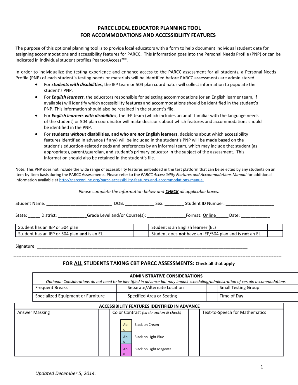 Parcc Local Educator Planning Tool