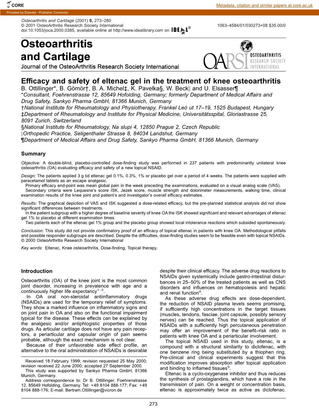 Efficacy and Safety of Eltenac Gel in the Treatment of Knee Osteoarthritis B