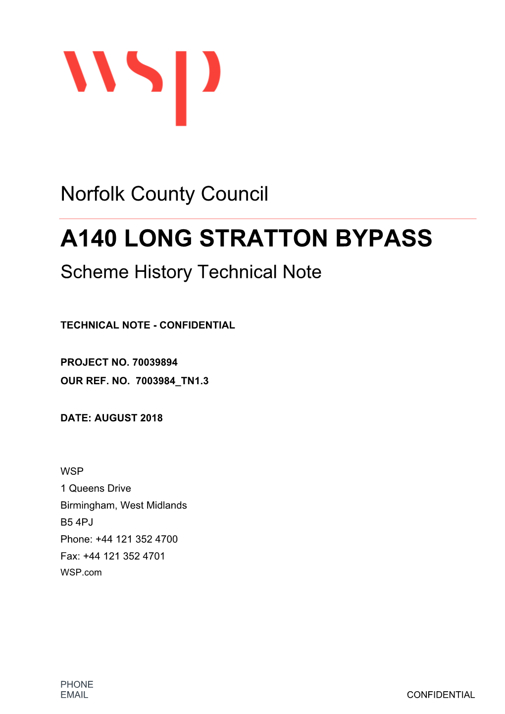Long Stratton Bypass Background Information Technical Note