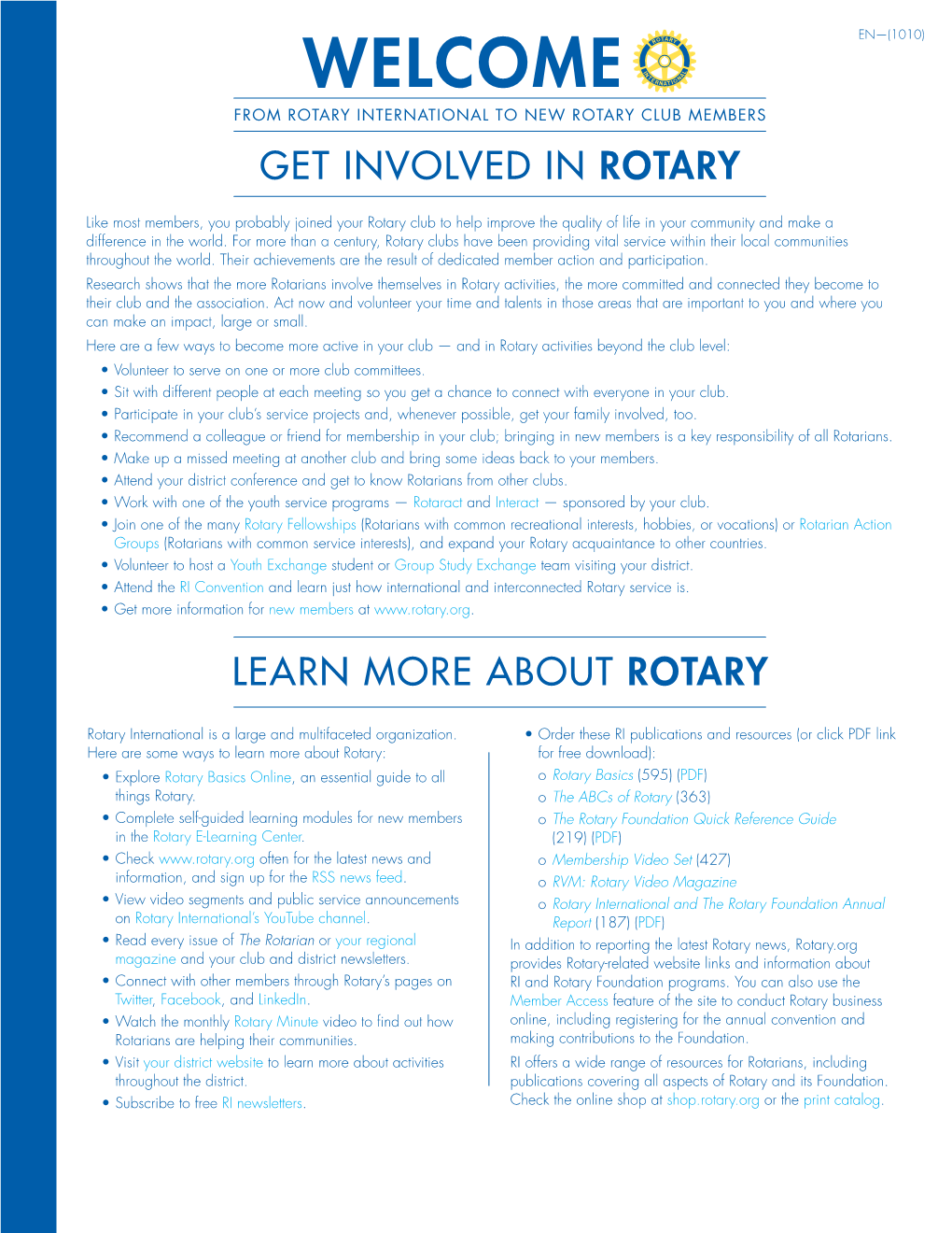 Welcome: from Rotary International to New Rotary Members