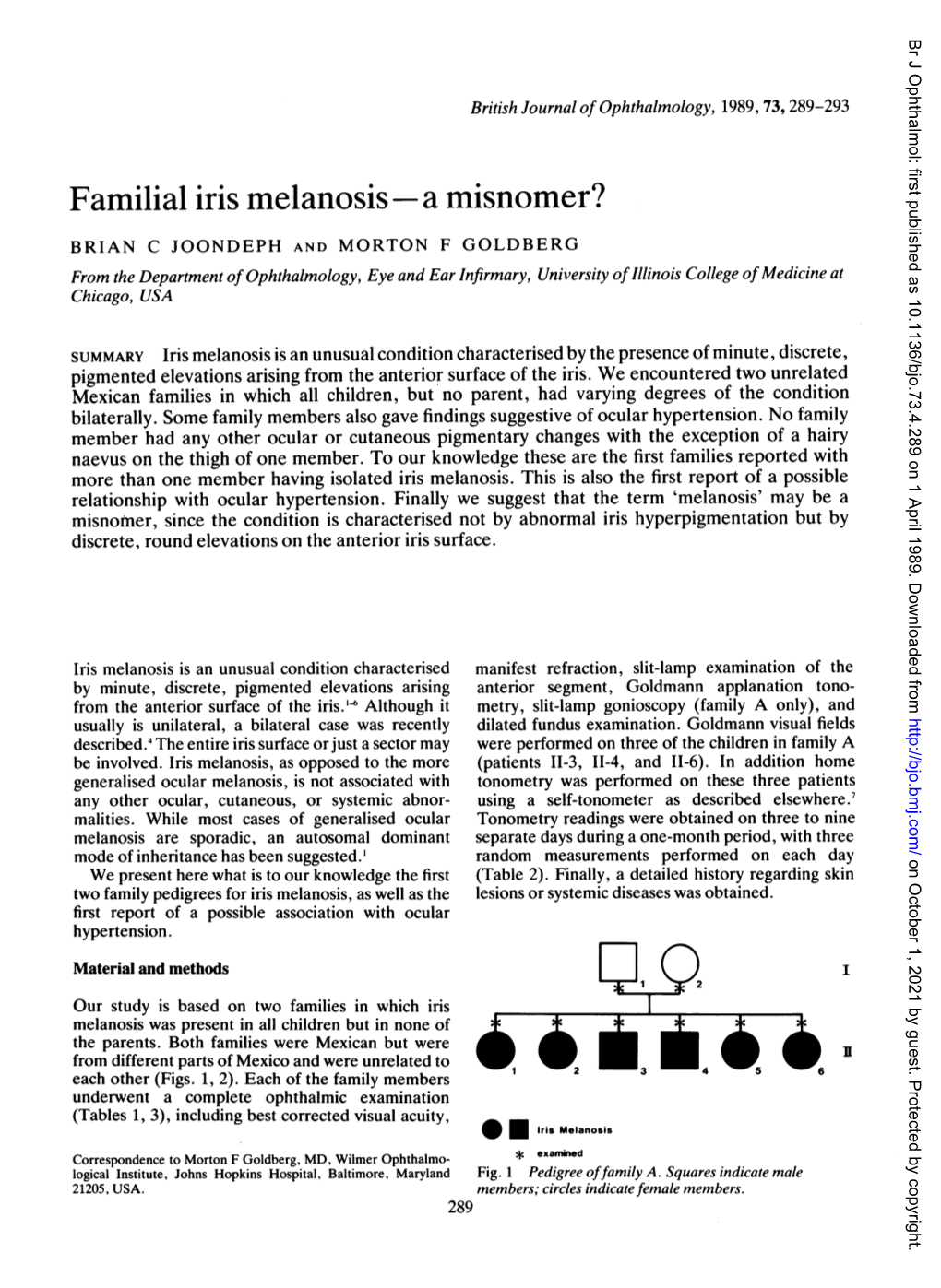 Familial Iris Melanosis-A Misnomer? 291