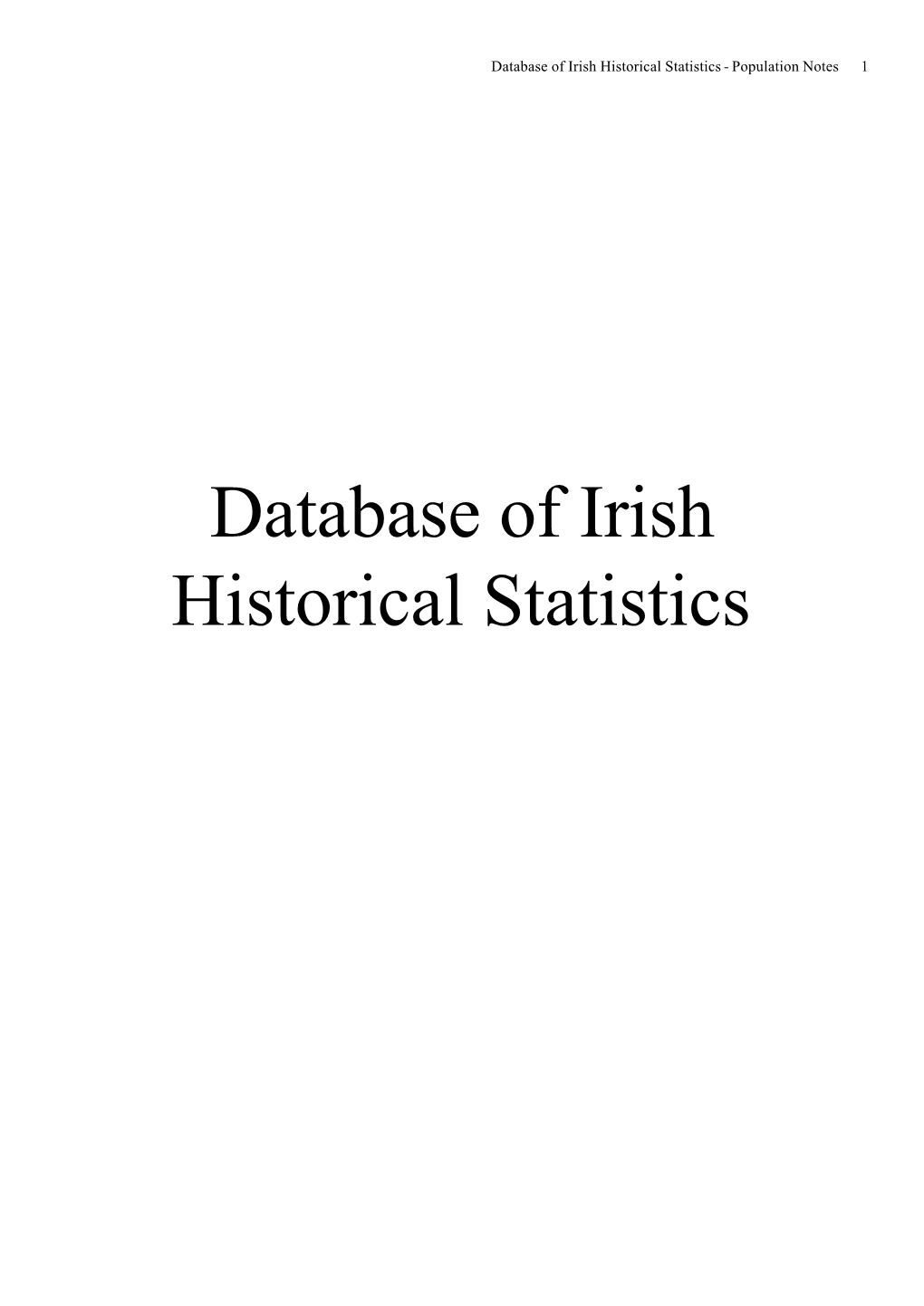 Database of Irish Historical Statistics - Population Notes 1