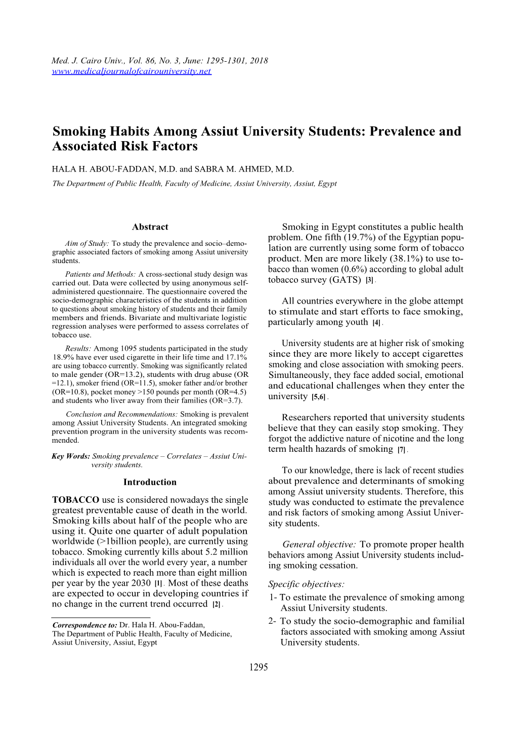 Smoking Habits Among Assiut University Students: Prevalence And