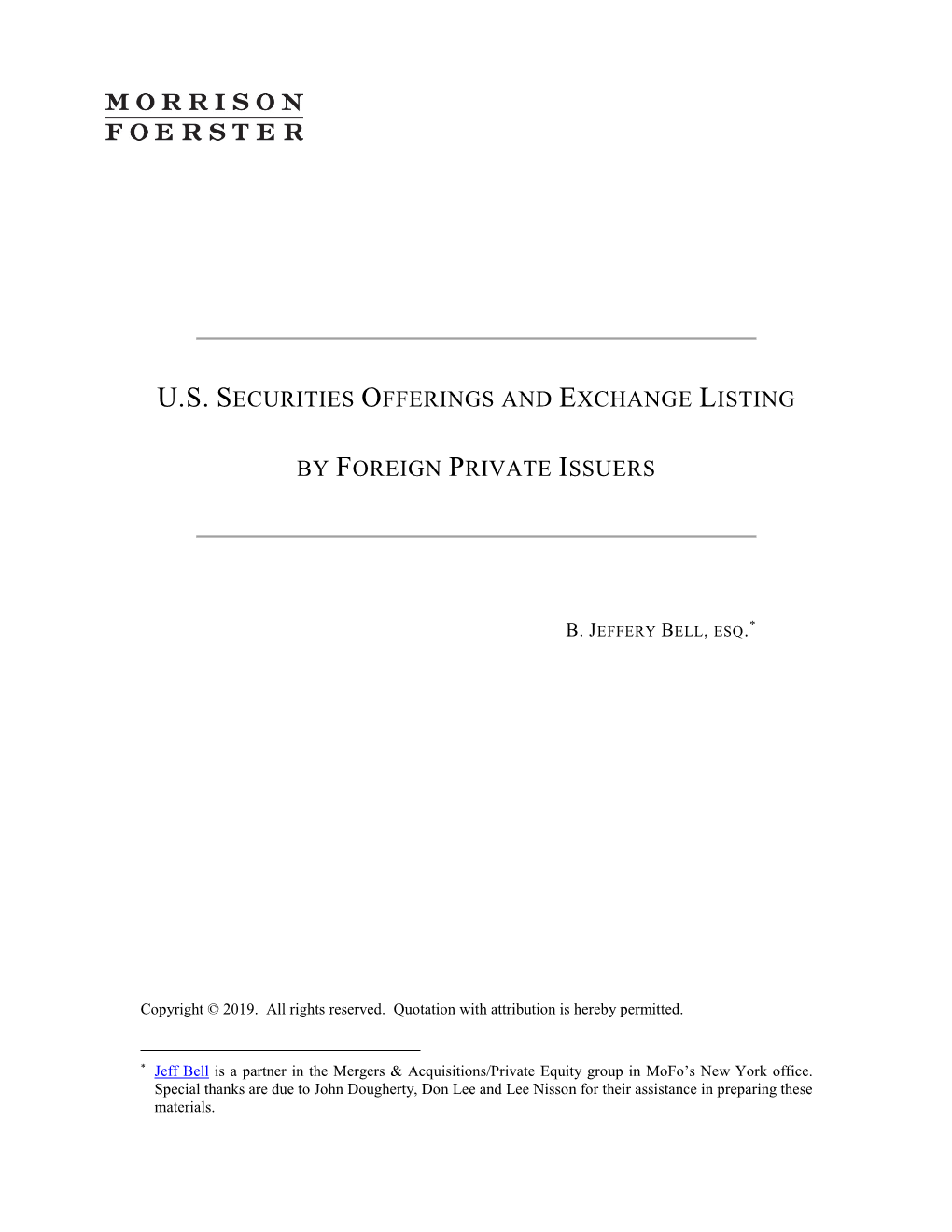 Us Securities Offerings and Exchange Listing