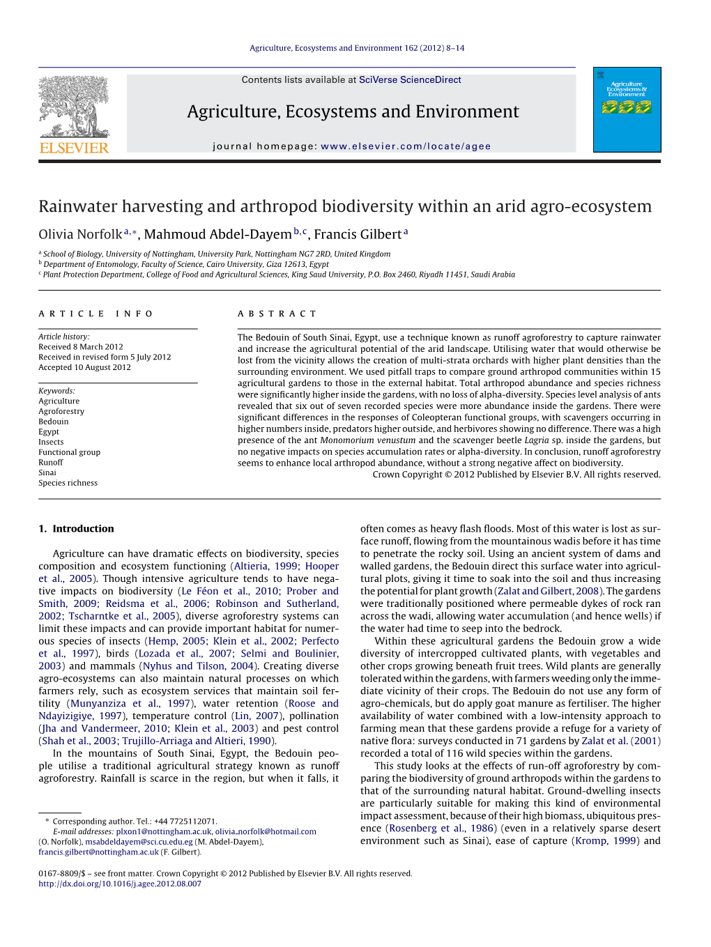 Rainwater Harvesting and Arthropod Biodiversity Within an Arid Agro-Ecosystem