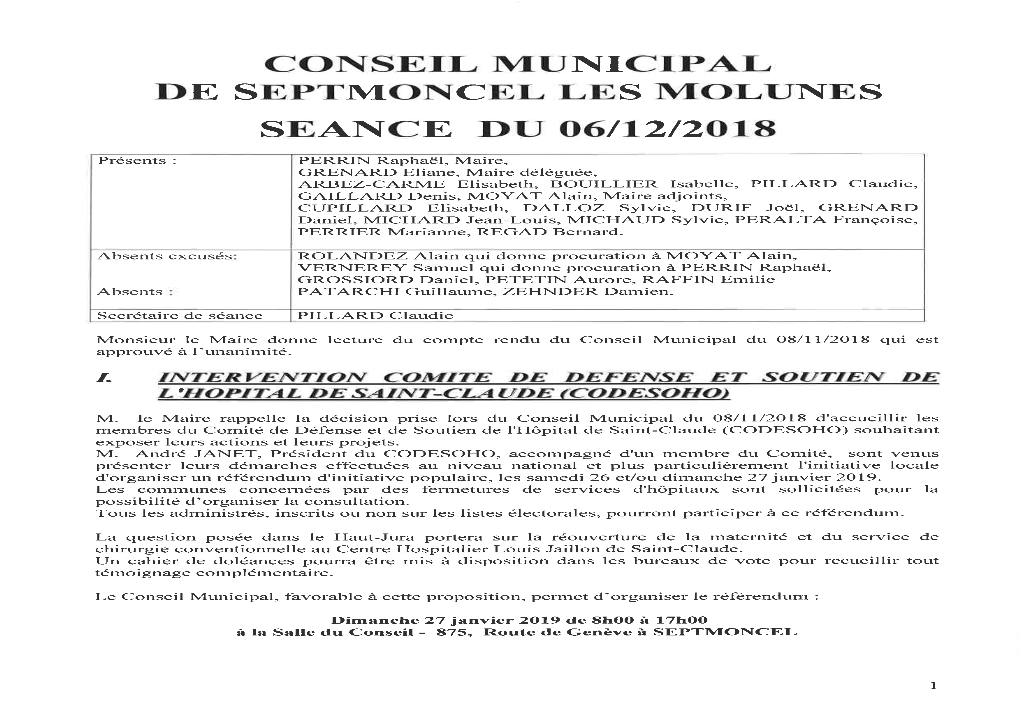 Conseil Municipal De Septmoncel Les Molunes Seance Du 0611212018