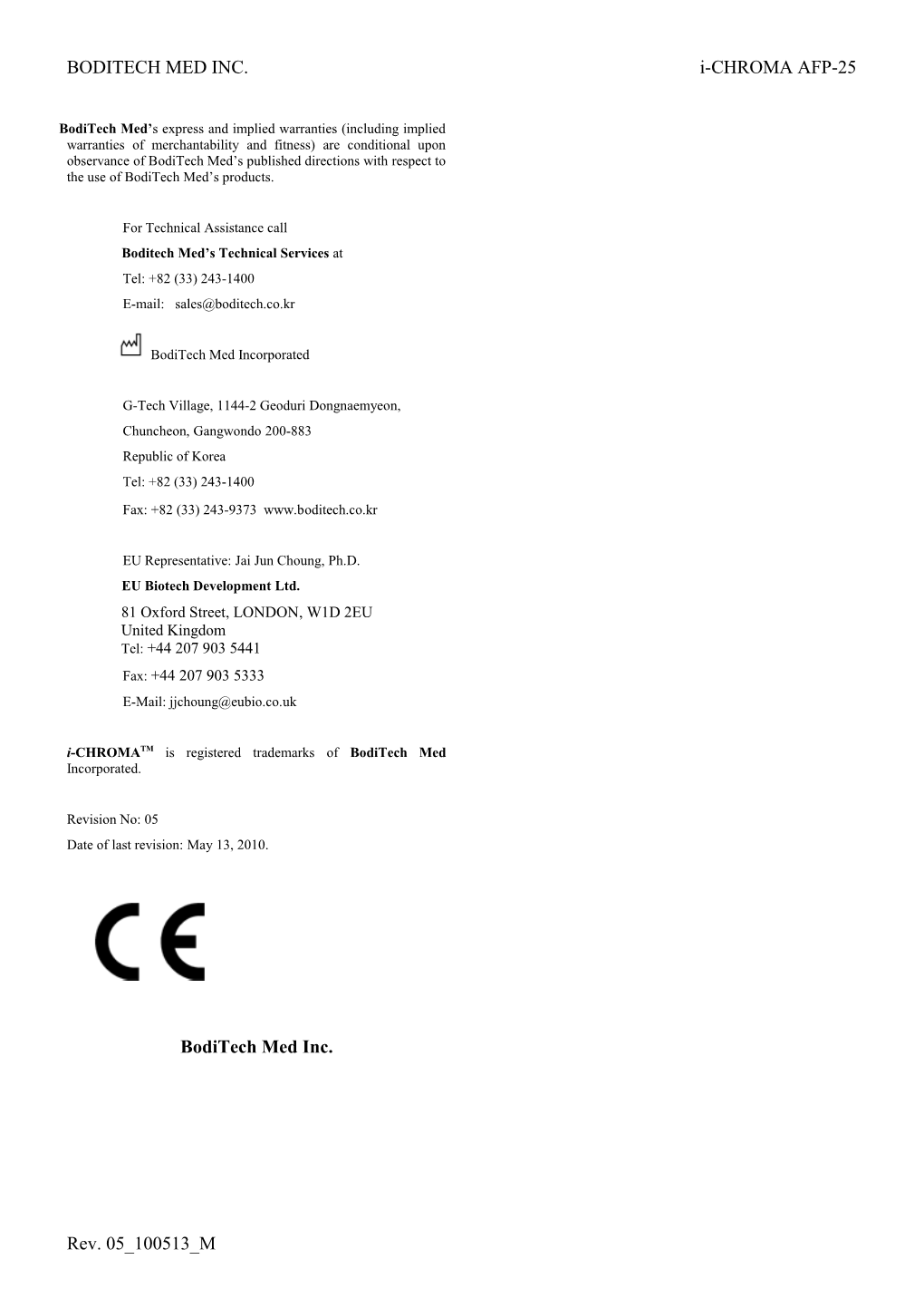 BODITECH MED INC. I-CHROMA AFP-25