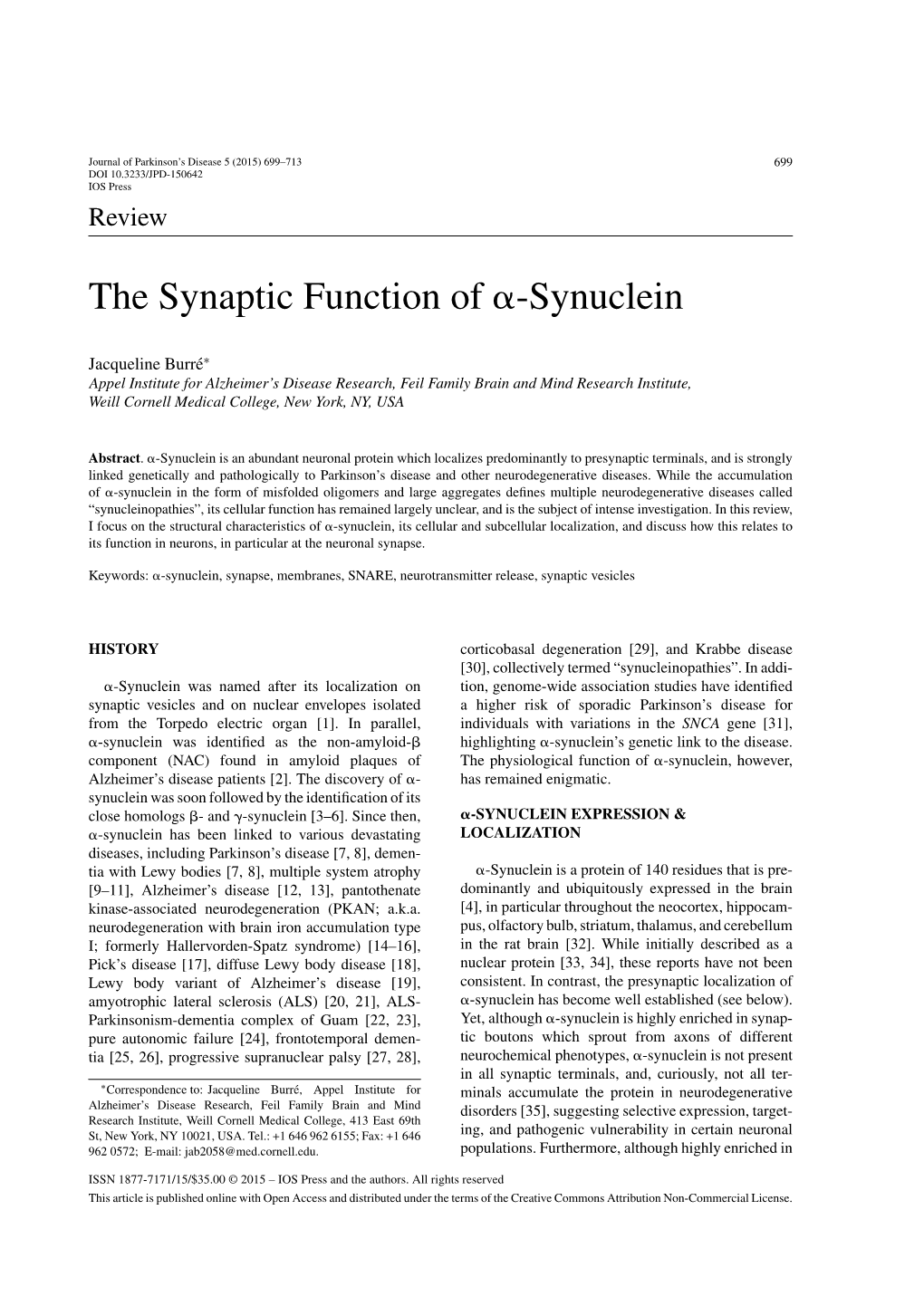 The Synaptic Function of ␣-Synuclein