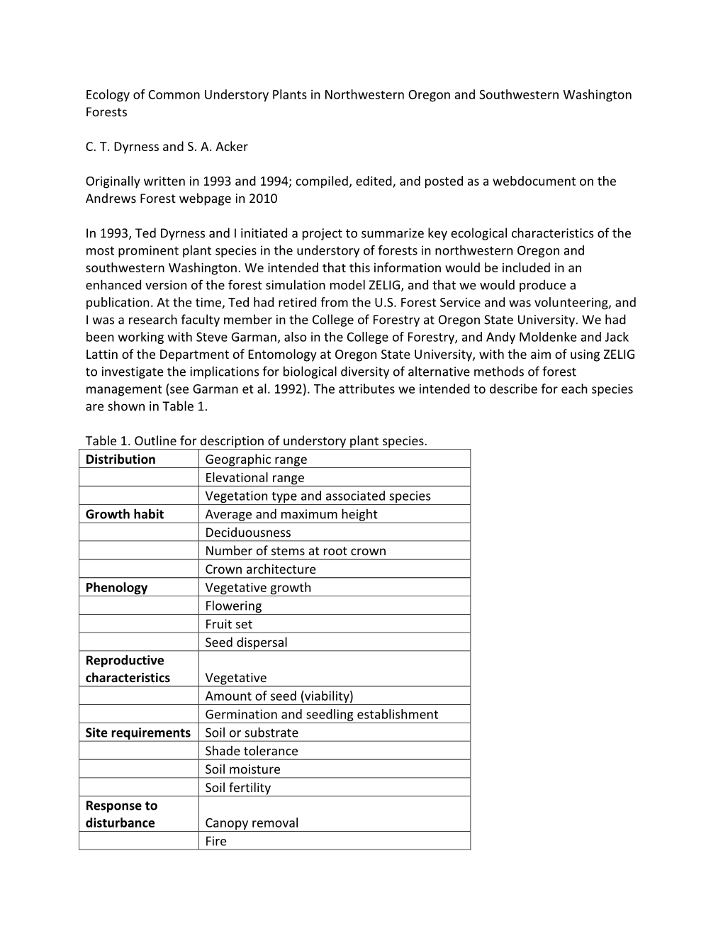 Ecology of Common Understory Plants in Northwestern Oregon and Southwestern Washington Forests