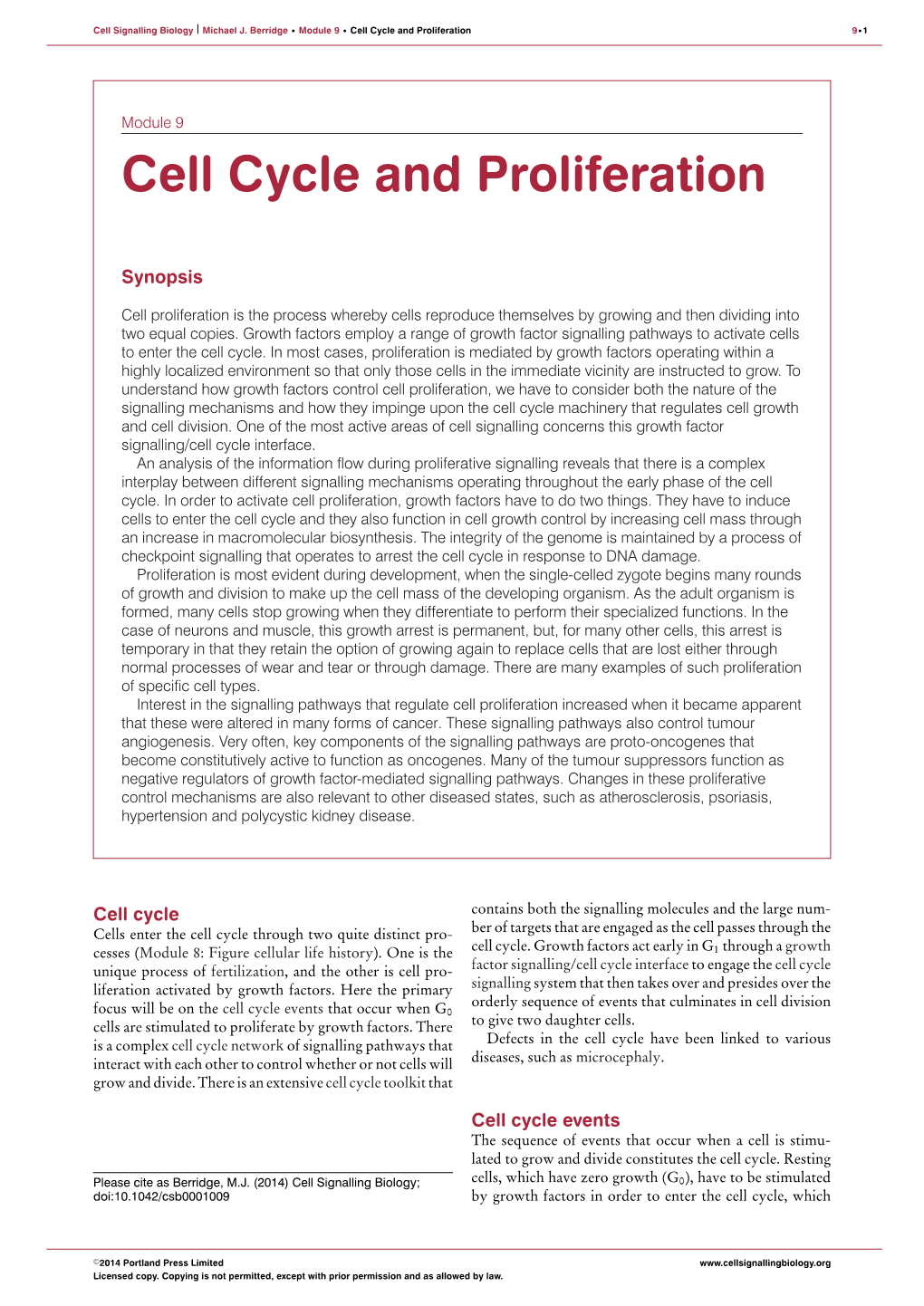 Cell Cycle and Proliferation 9 1