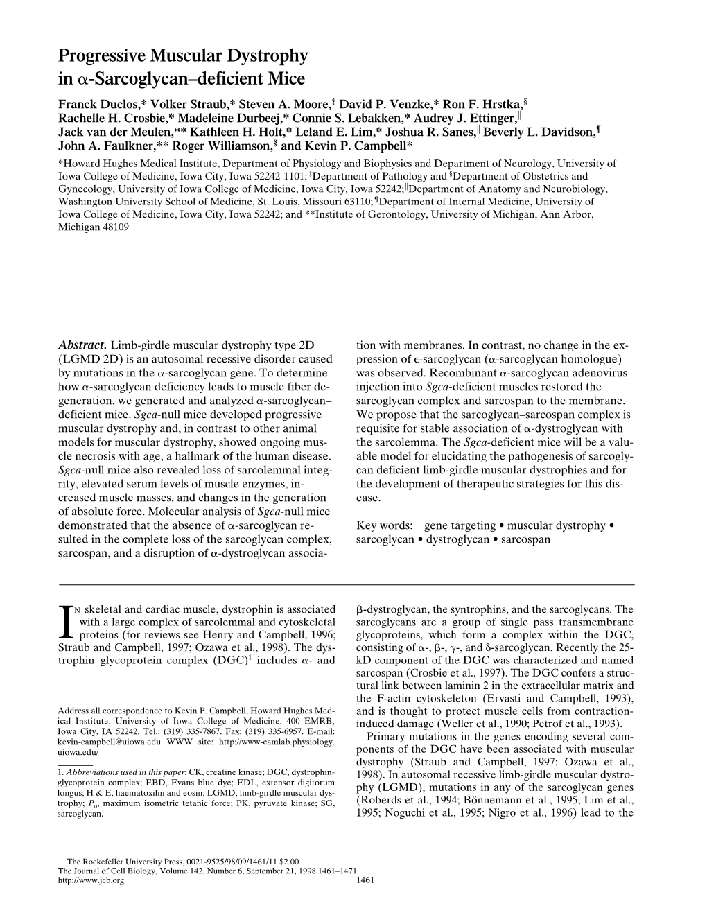 Progressive Muscular Dystrophy in -Sarcoglycan–Deficient Mice