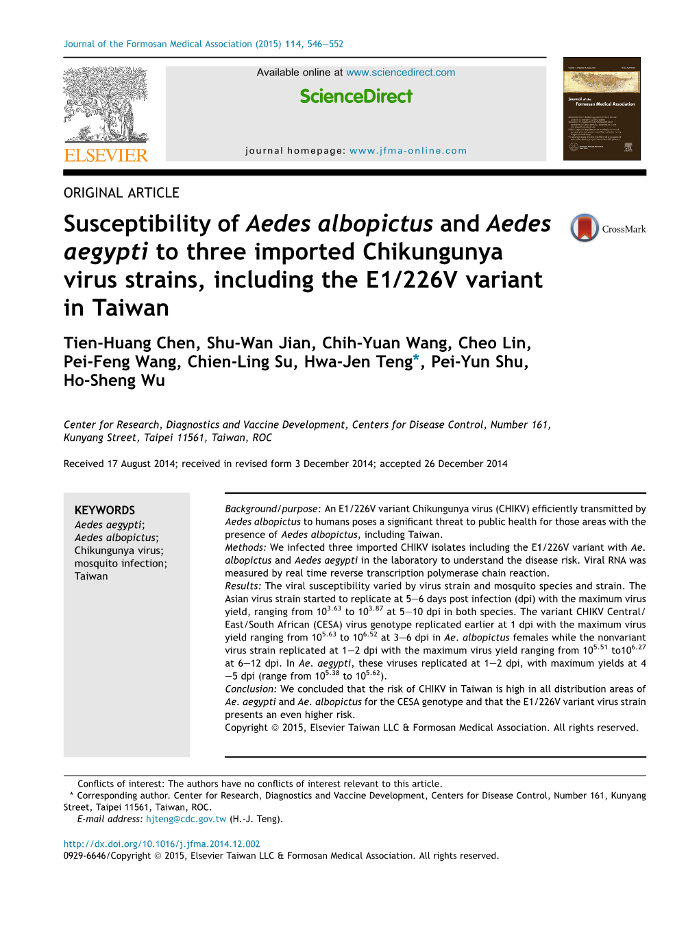 Susceptibility of Aedes Albopictus and Aedes Aegypti to Three Imported