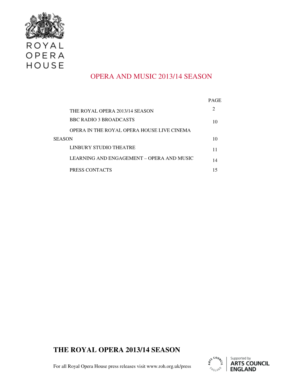 Opera and Music 2013/14 Season