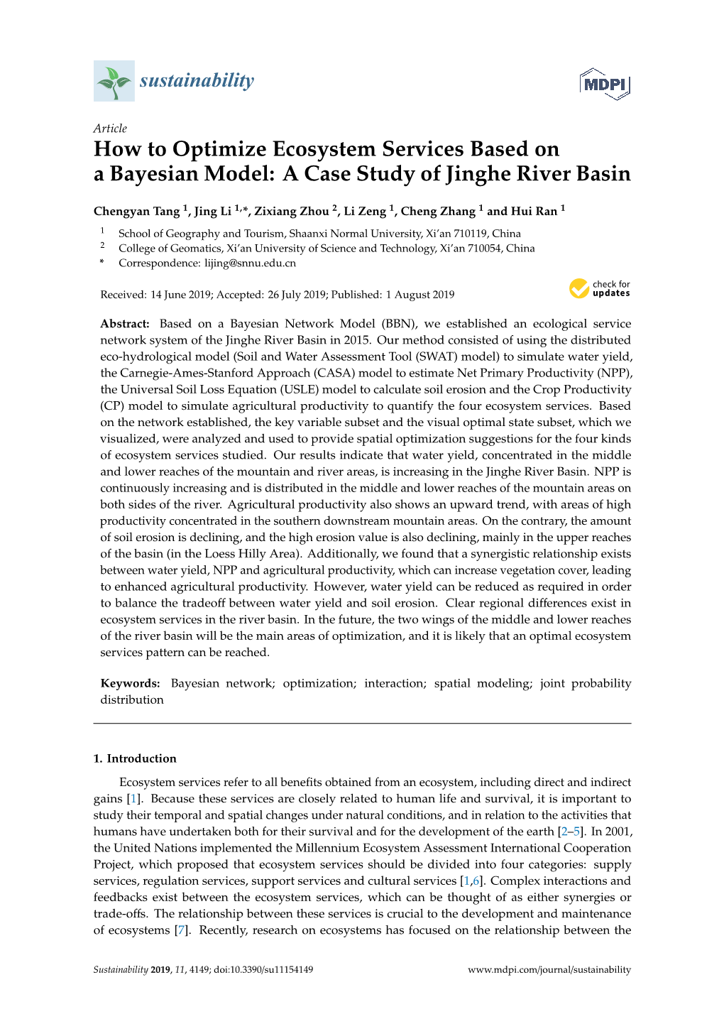 How to Optimize Ecosystem Services Based on a Bayesian Model: a Case Study of Jinghe River Basin