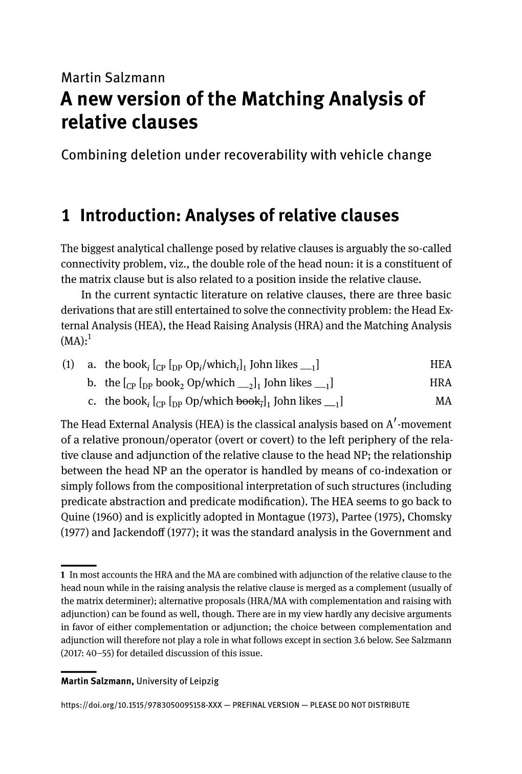 A New Version of the Matching Analysis of Relative Clauses Combining Deletion Under Recoverability with Vehicle Change