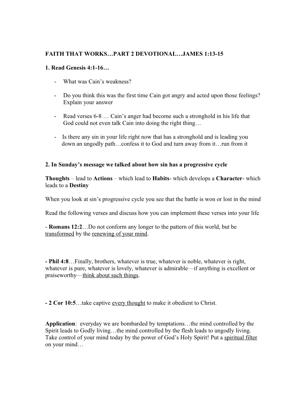 Faith That Works Part 2 Devotional James 1:13-15