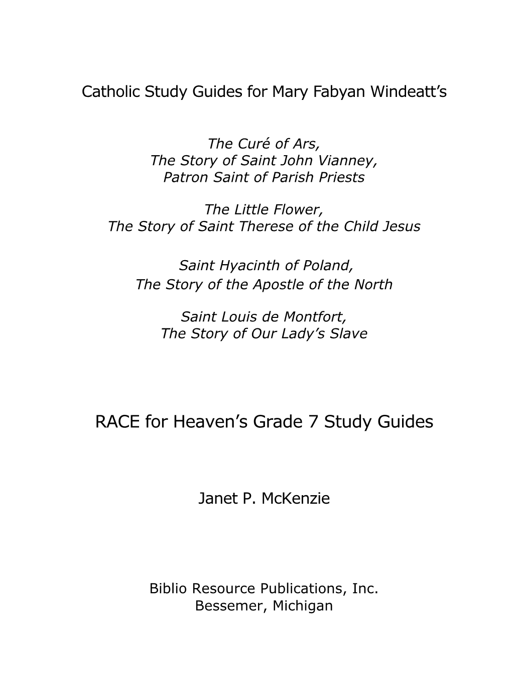 RACE for Heaven's Grade 7 Study Guides