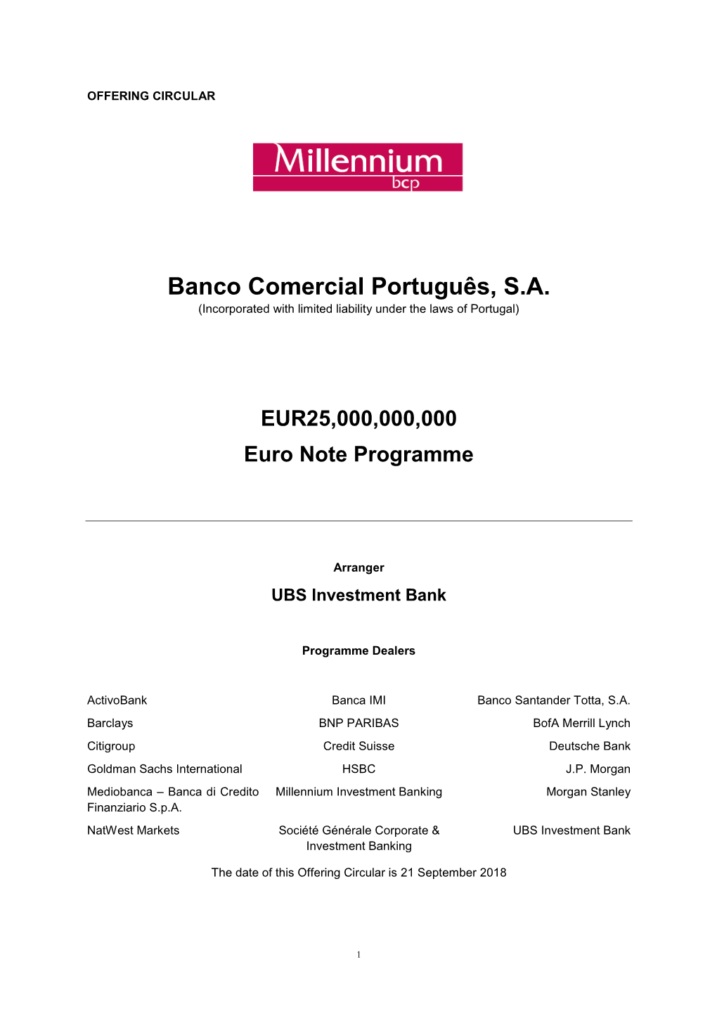 Banco Comercial Português, S.A. (Incorporated with Limited Liability Under the Laws of Portugal)