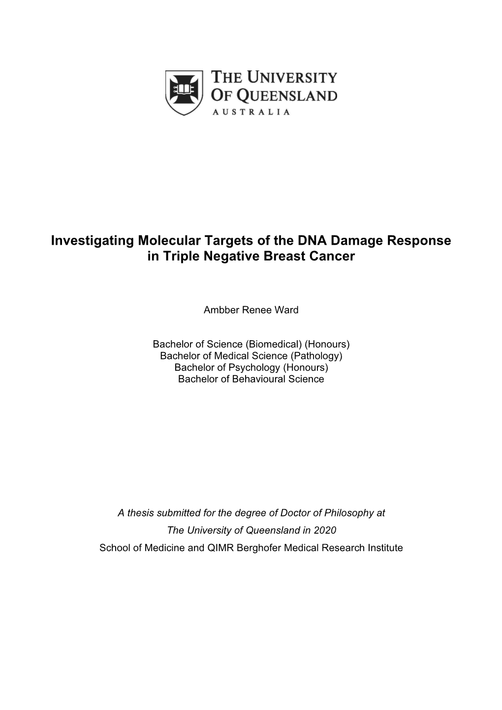 Investigating Molecular Targets of the DNA Damage Response in Triple Negative Breast Cancer