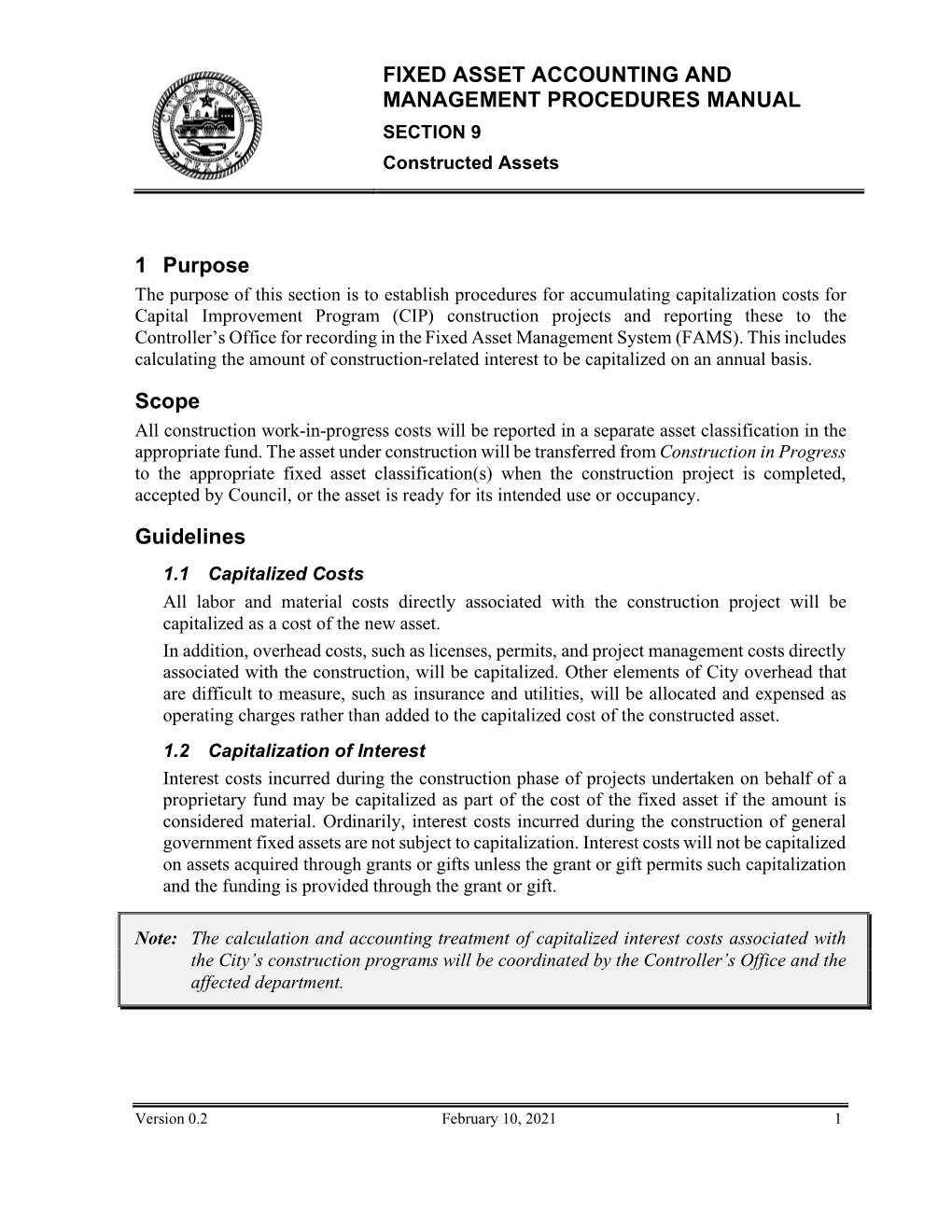 FIXED ASSET ACCOUNTING and MANAGEMENT PROCEDURES MANUAL SECTION 9 Constructed Assets