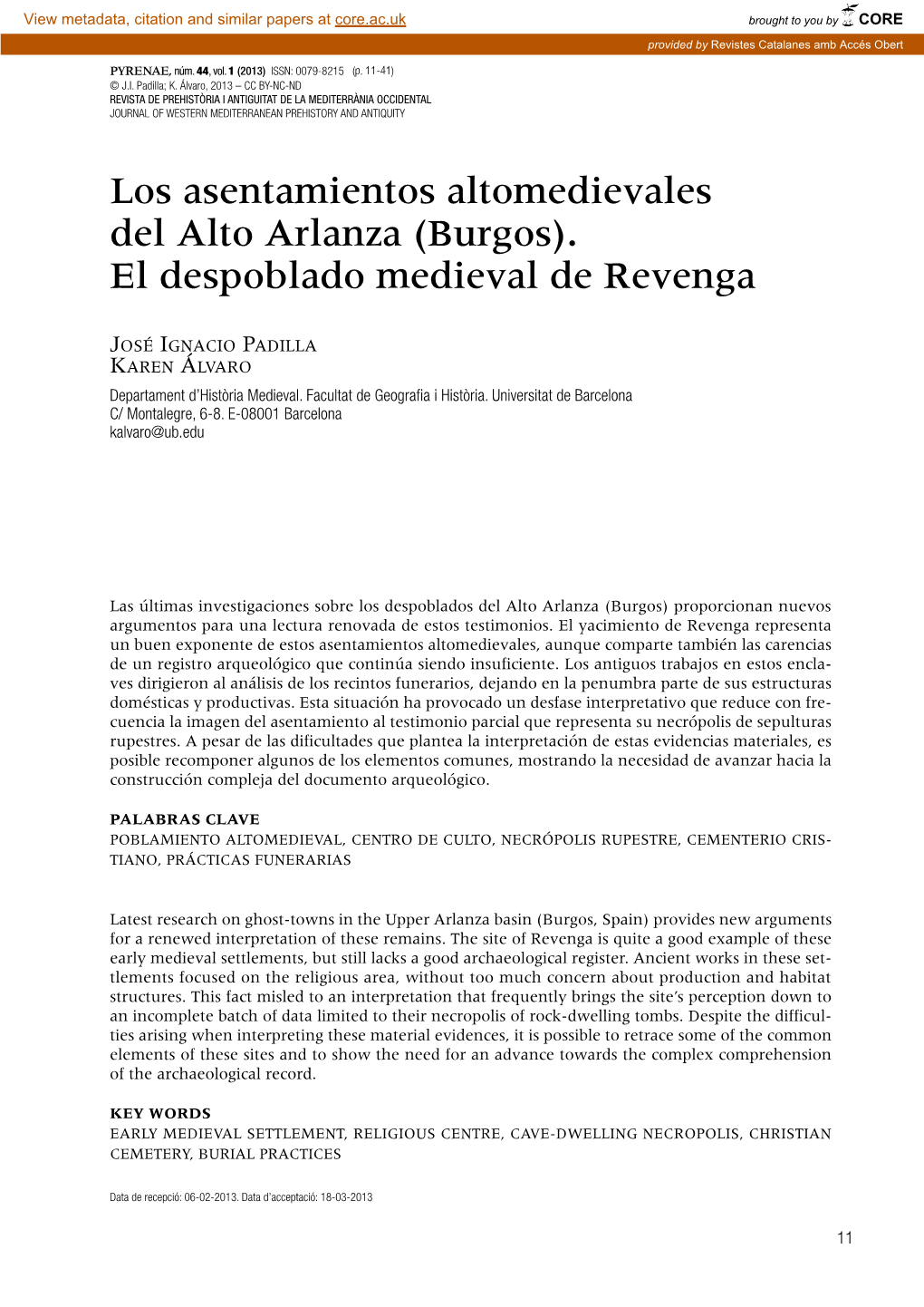 Los Asentamientos Altomedievales Del Alto Arlanza (Burgos). El Despoblado Medieval De Revenga