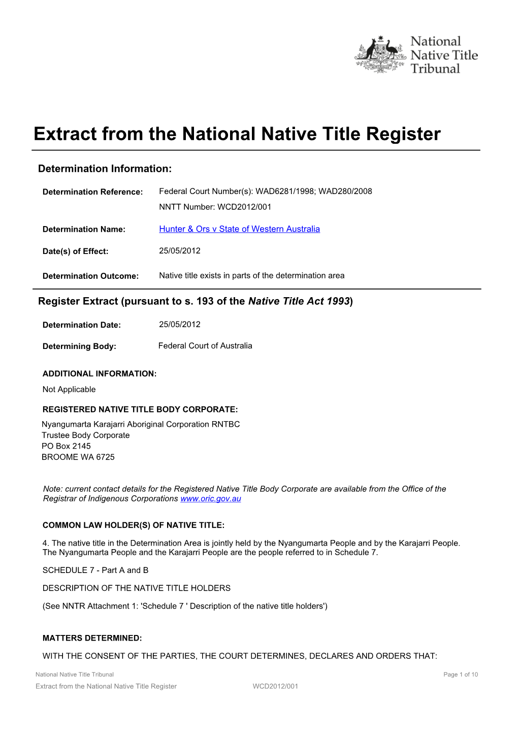 Extract from the National Native Title Register