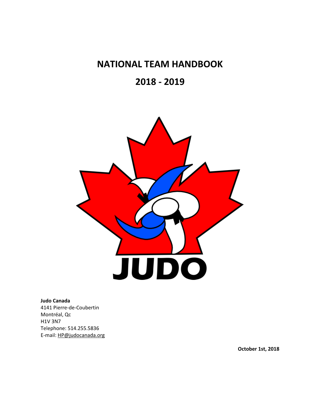 National Team Handbook 2018 - 2019