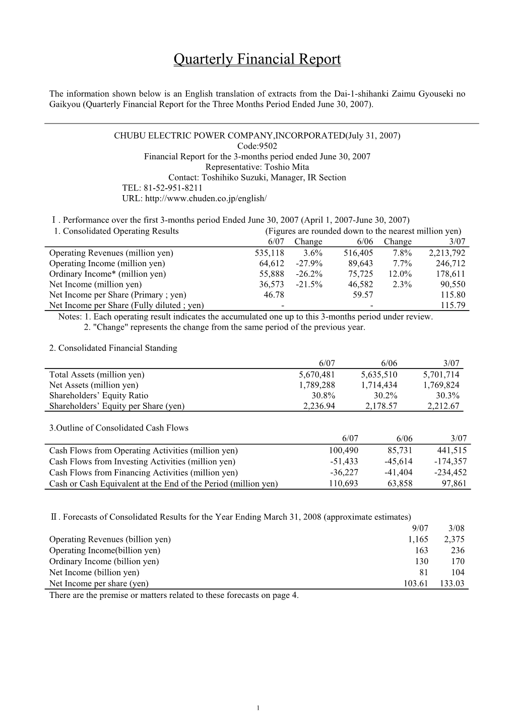 Quarterly Financial Report