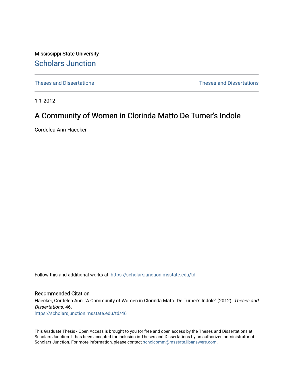 A Community of Women in Clorinda Matto De Turner's Indole