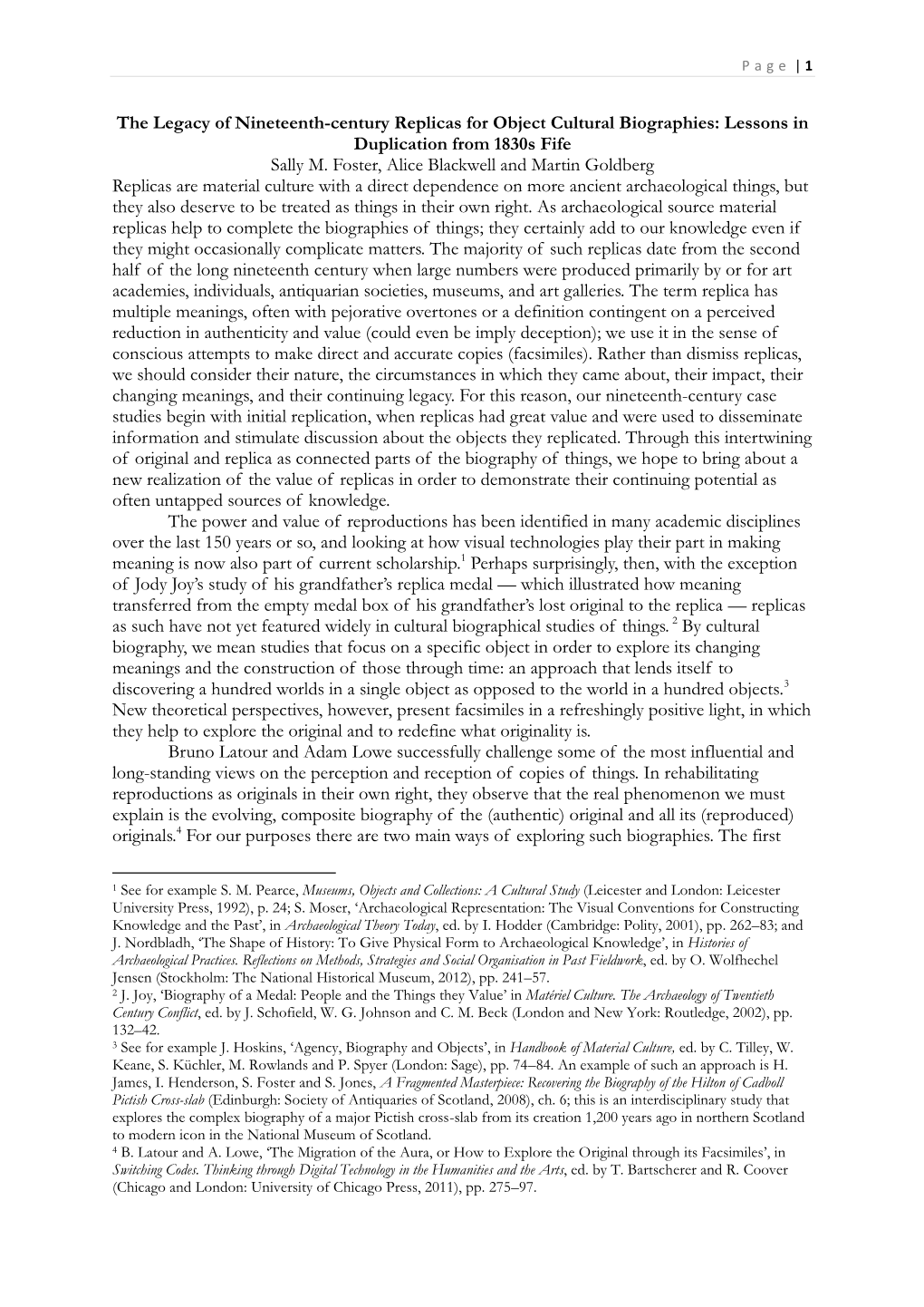 The Legacy of Nineteenth-Century Replicas for Object Cultural Biographies: Lessons in Duplication from 1830S Fife Sally M