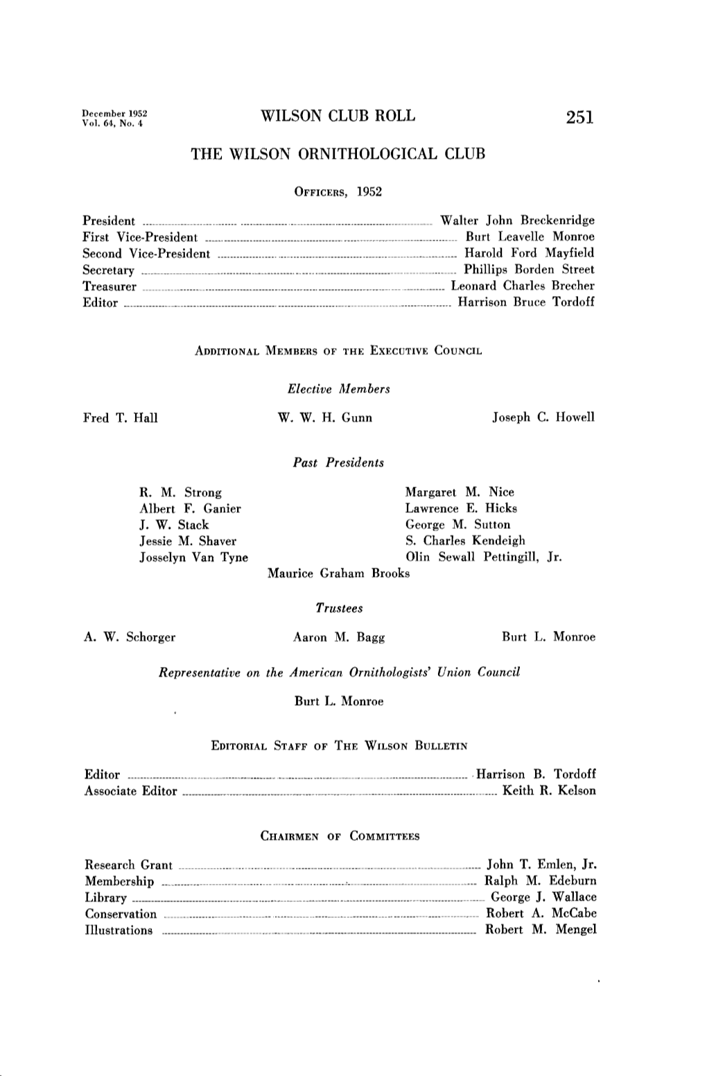 Wilson Ornithological Club Roll