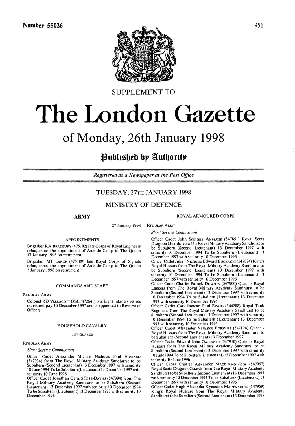 The London Gazette of Monday, 26Th January 1998 Bp Hutljorttp