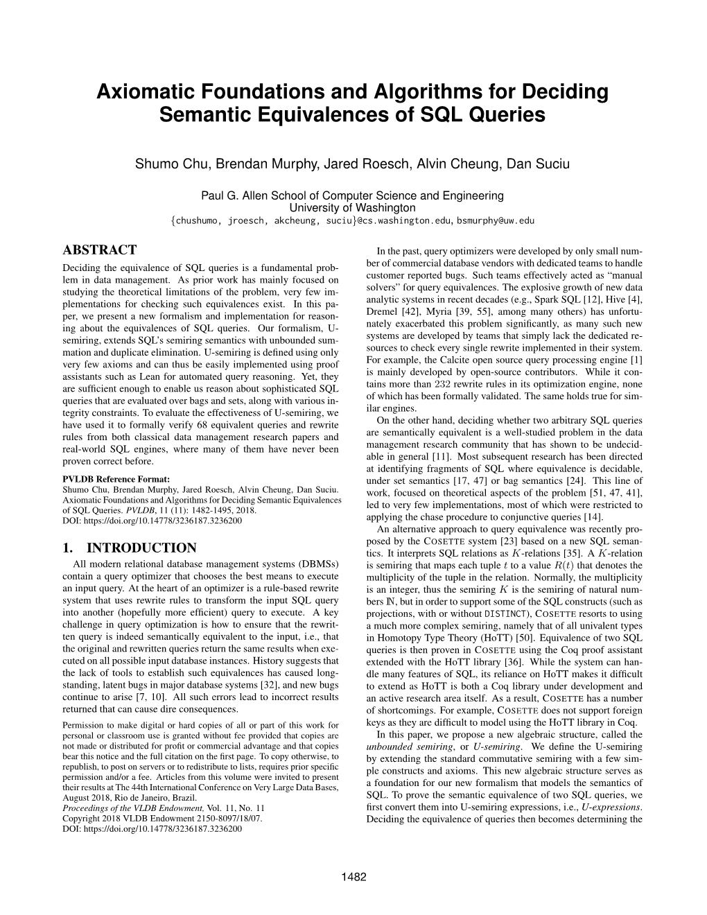 Axiomatic Foundations and Algorithms for Deciding Semantic Equivalences of SQL Queries