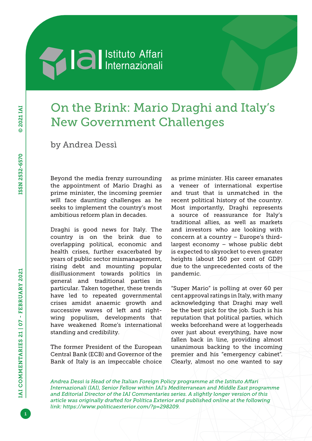 Mario Draghi and Italy's New Government Challenges