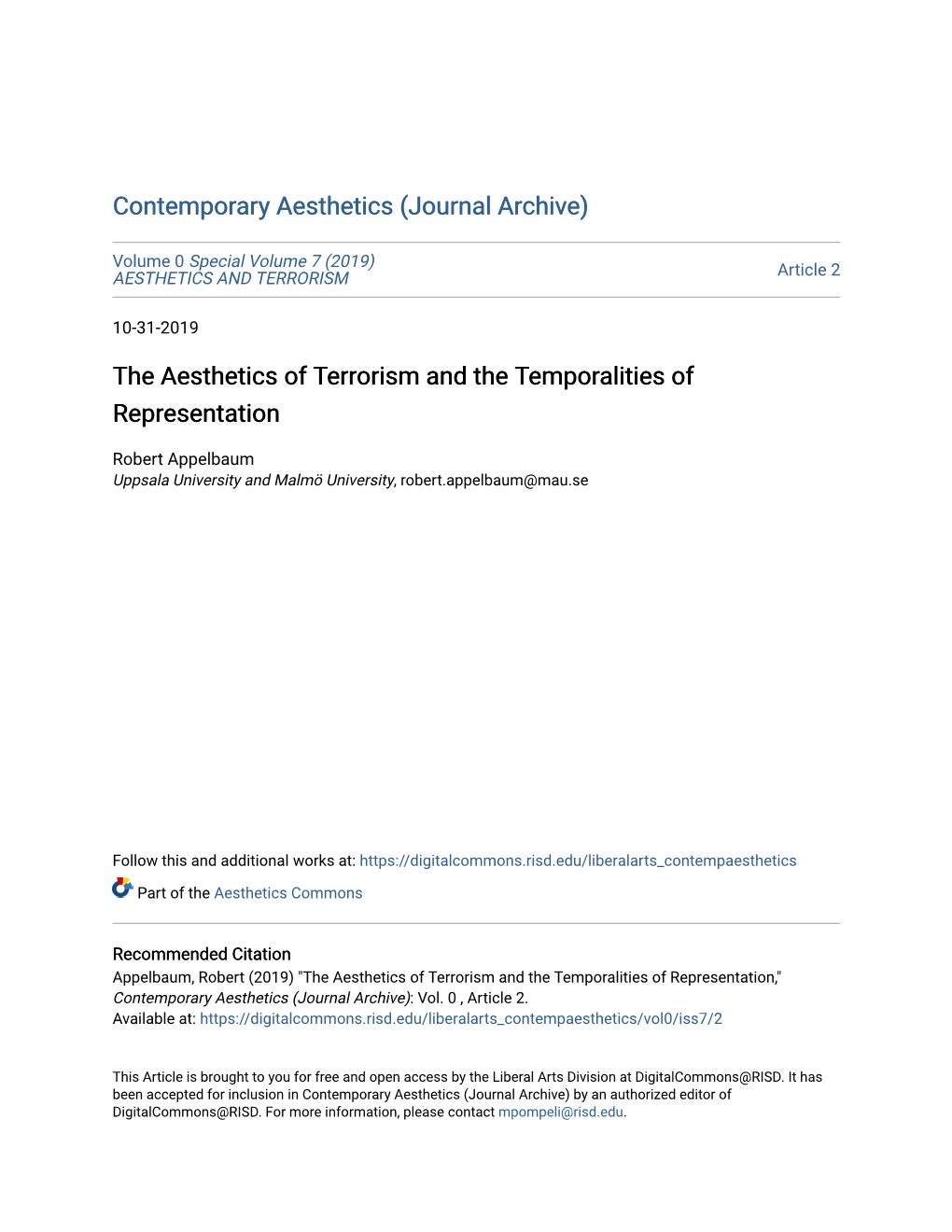 The Aesthetics of Terrorism and the Temporalities of Representation