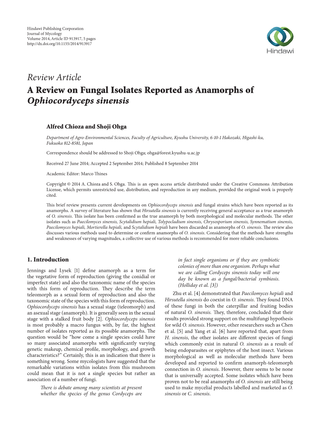 A Review on Fungal Isolates Reported As Anamorphs of Ophiocordyceps Sinensis