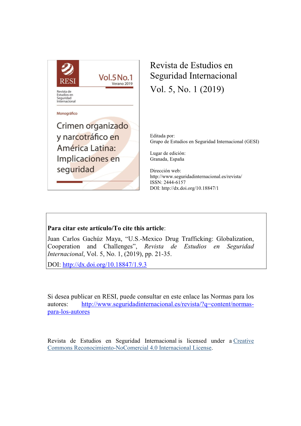 Revista De Estudios En Seguridad Internacional Vol. 5, No. 1 (2019)