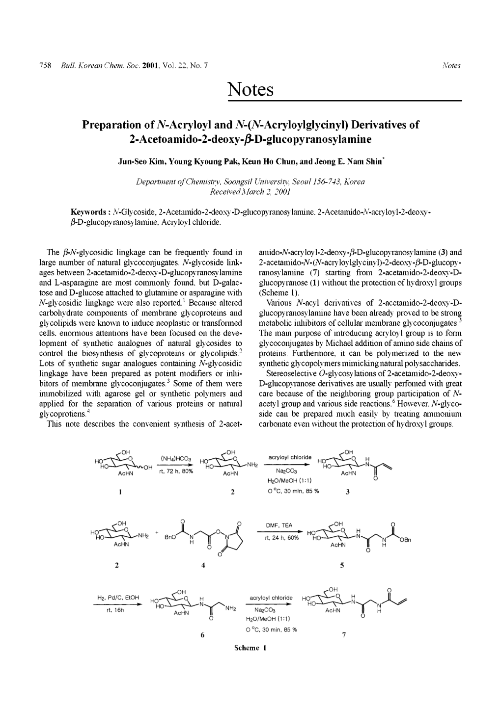 Preparation of N-Acryloyl and N-(N-Acryloylglycinyl) Derivatives of 2-Acetoamido-2-Deoxy-$\Beta $-D-Glucopyranosylamine