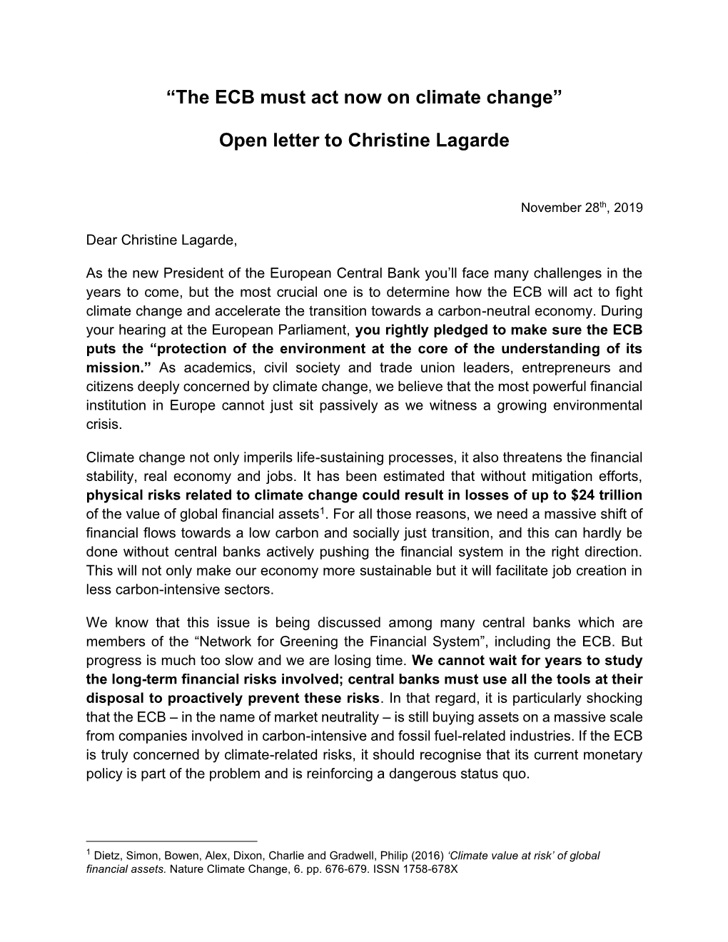 Open Letter to Christine Lagarde