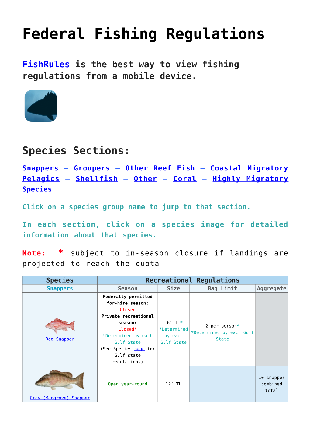 Federal Fishing Regulations