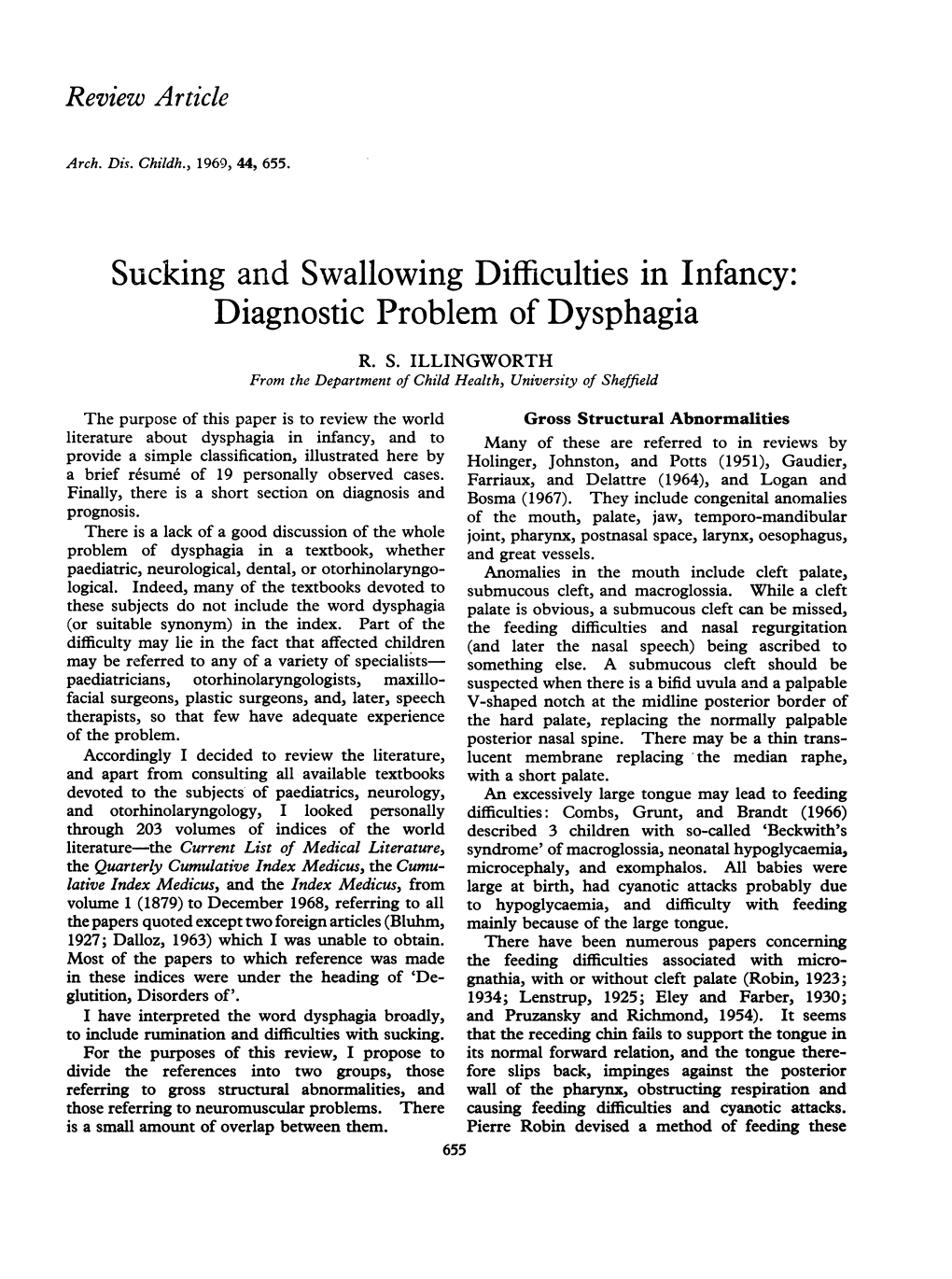 Sucking and Swallowing Difficulties in Infancy: Diagnostic Problem of Dysphagia R