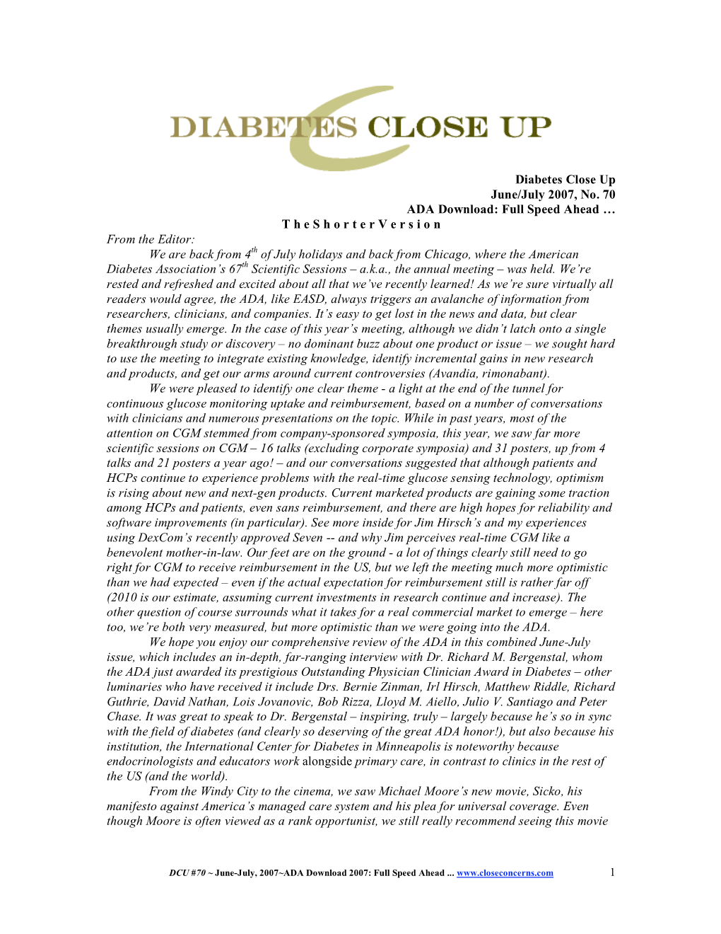 Diabetes Close up June/July 2007, No. 70 ADA