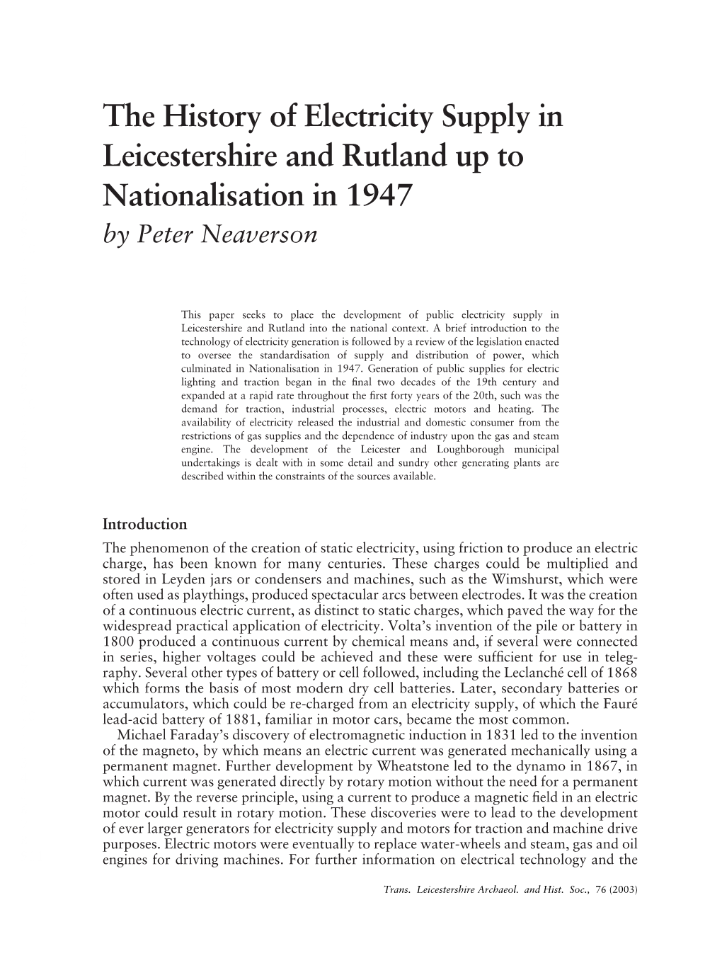 The History of Electricity Supply in Leicestershire up to Nationalisation in 1947