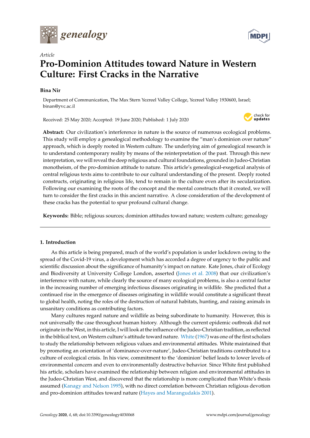 Pro-Dominion Attitudes Toward Nature in Western Culture: First Cracks in the Narrative