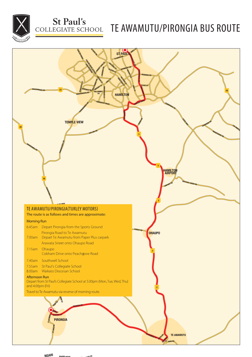 Te Awamutu/Pirongia Bus Route Bus Awamutu/Pirongia Te River Rd