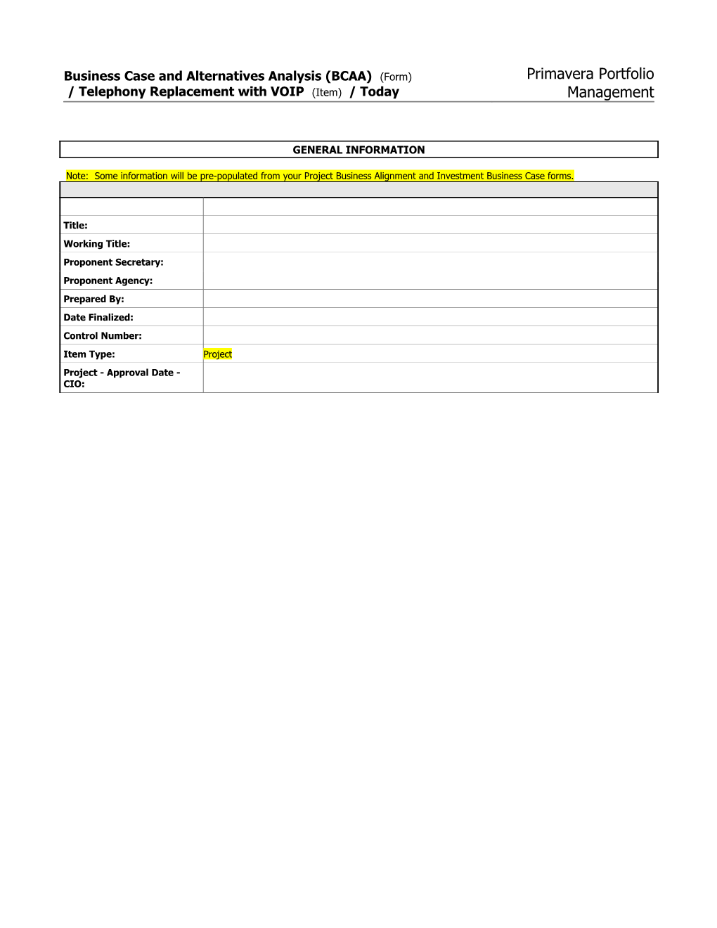 Business Case and Alternatives Analysis (BCAA) - Template