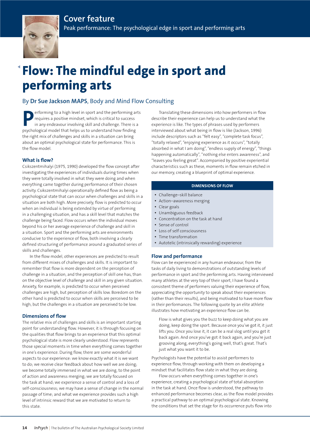 Flow: the Mindful Edge in Sport and Performing Arts by Dr Sue Jackson MAPS, Body and Mind Flow Consulting